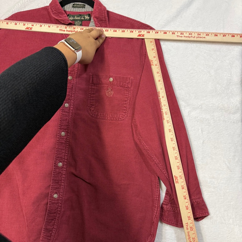VTG Knights Of Round Table M Corduroy Shirt‎ Maroon Preppy Classic Buttoned Logo - Picture 8 of 9